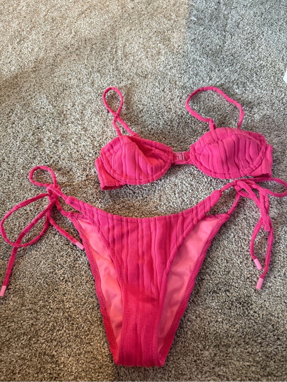 triangl swimwear Hot Pink Textured Bikini Set